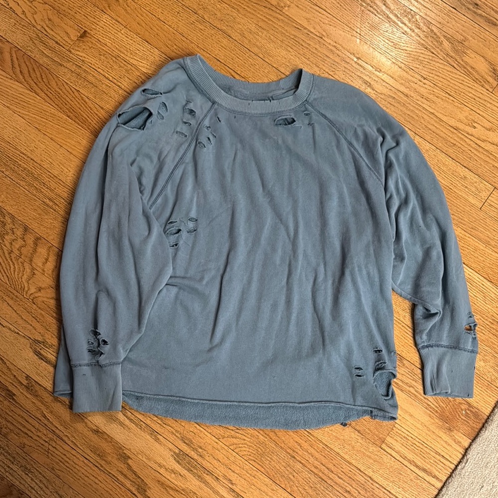 Aerie Textured Blue distressed sweatshirt
